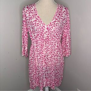 Gretchen Scott hot pink & white vine print cotton coverup tunic dress sz Medium